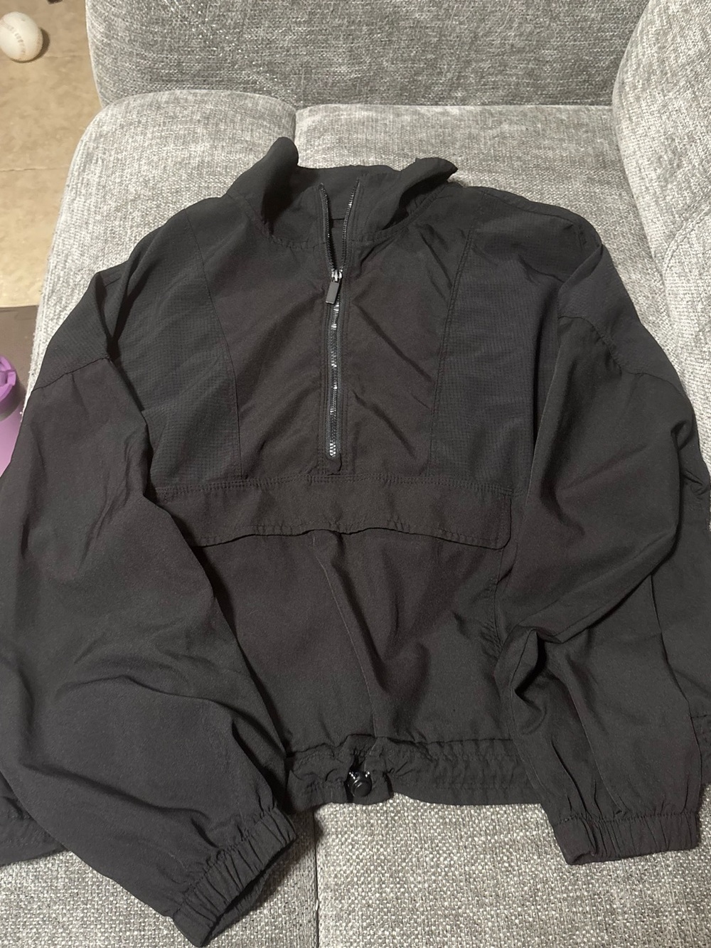 Black Cropped Half-Zip Windbreaker Pullover